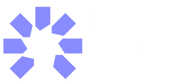 Big City Saver logo in purple and white